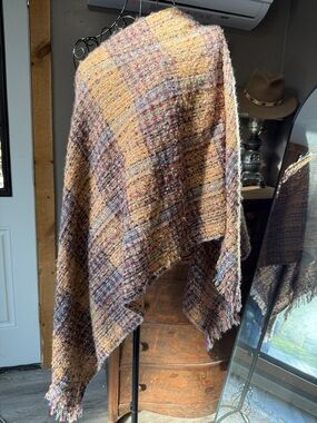 Woven Multi-Color Tan Wrap/ Cape with Fringe